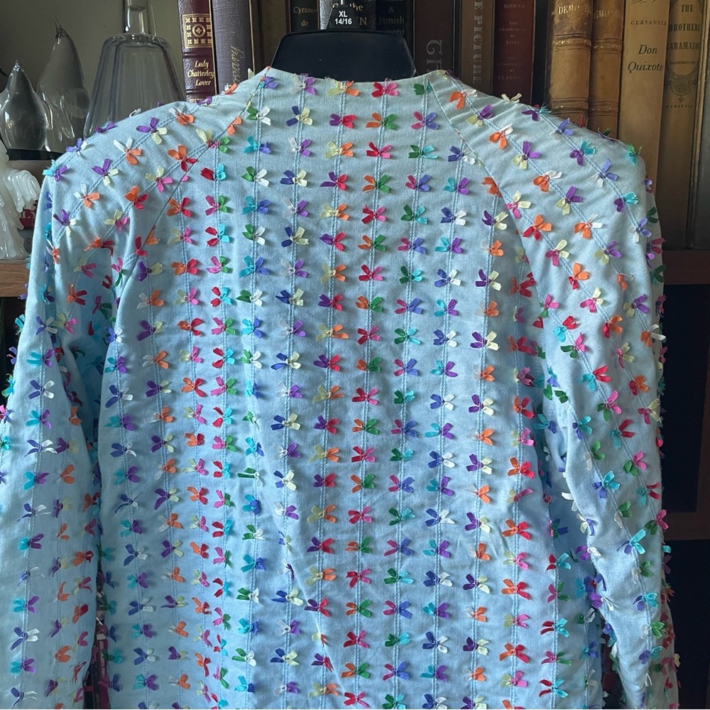 Vintage Blue Rainbow Cotton Ribbon Cardigan View 6
